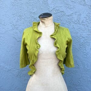 Y2k Ruffle Cardigan in Small Chartreuse Green shrug